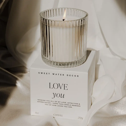 Love You Fluted Soy Candle - Ribbed Glass Jar