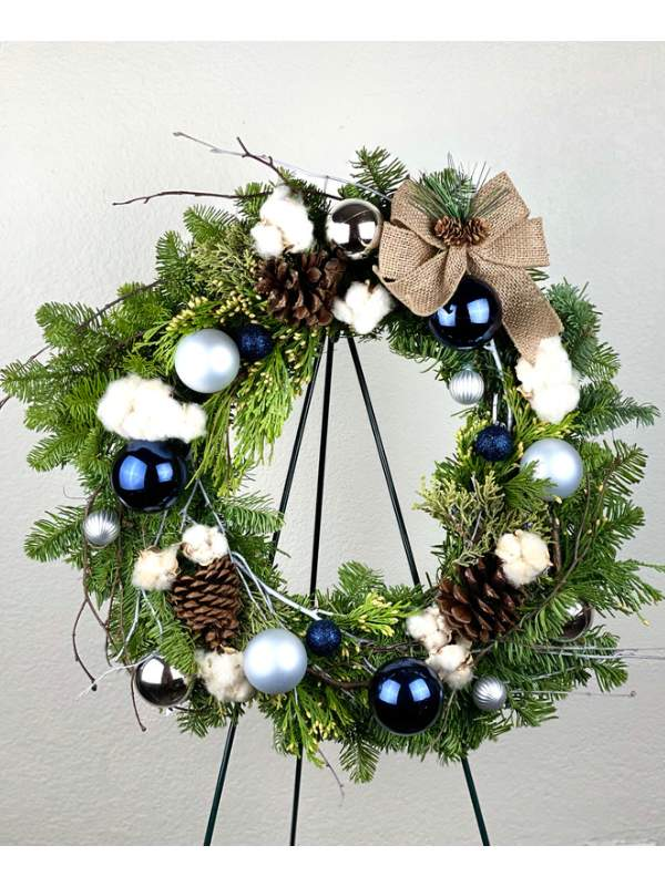 Blue, Silver, Ice, and Everything Nice Holiday Wreath-Flower Lab-blue,Christmas Holiday,Christmas Wreath,Classic Wreath,cotton,Door Wreath,Elegant wreath,Fresh Cut,Fresh Cut Pine,Fresh cut pines,fresh cut wreath,Fun Wreath,Great For the Holidays,Great Present for Holidays,Hand Made,handcrafted,Holiday,Holiday Cheer,Holiday CheerPine Cones,Holiday Cheers,Holiday Wreath,Holidays,Modern Wreath,one of a kind wreath,Perfect for the Holidays,perfect holiday gift,silver,Wreath