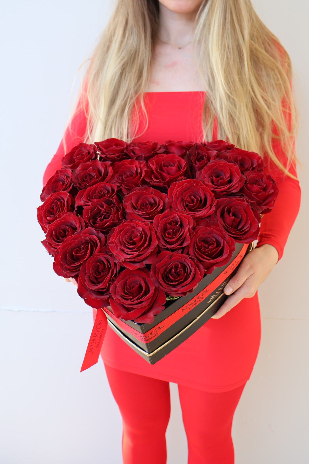 Order Now red roses in the heart box