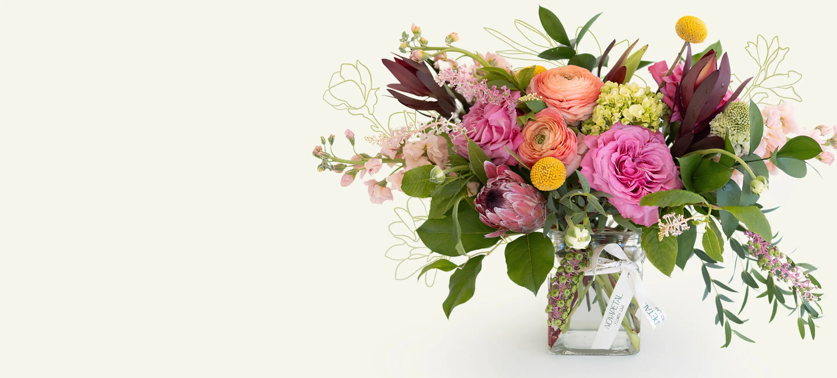 A bright bouquet of fresh flowers in an elegant vase
