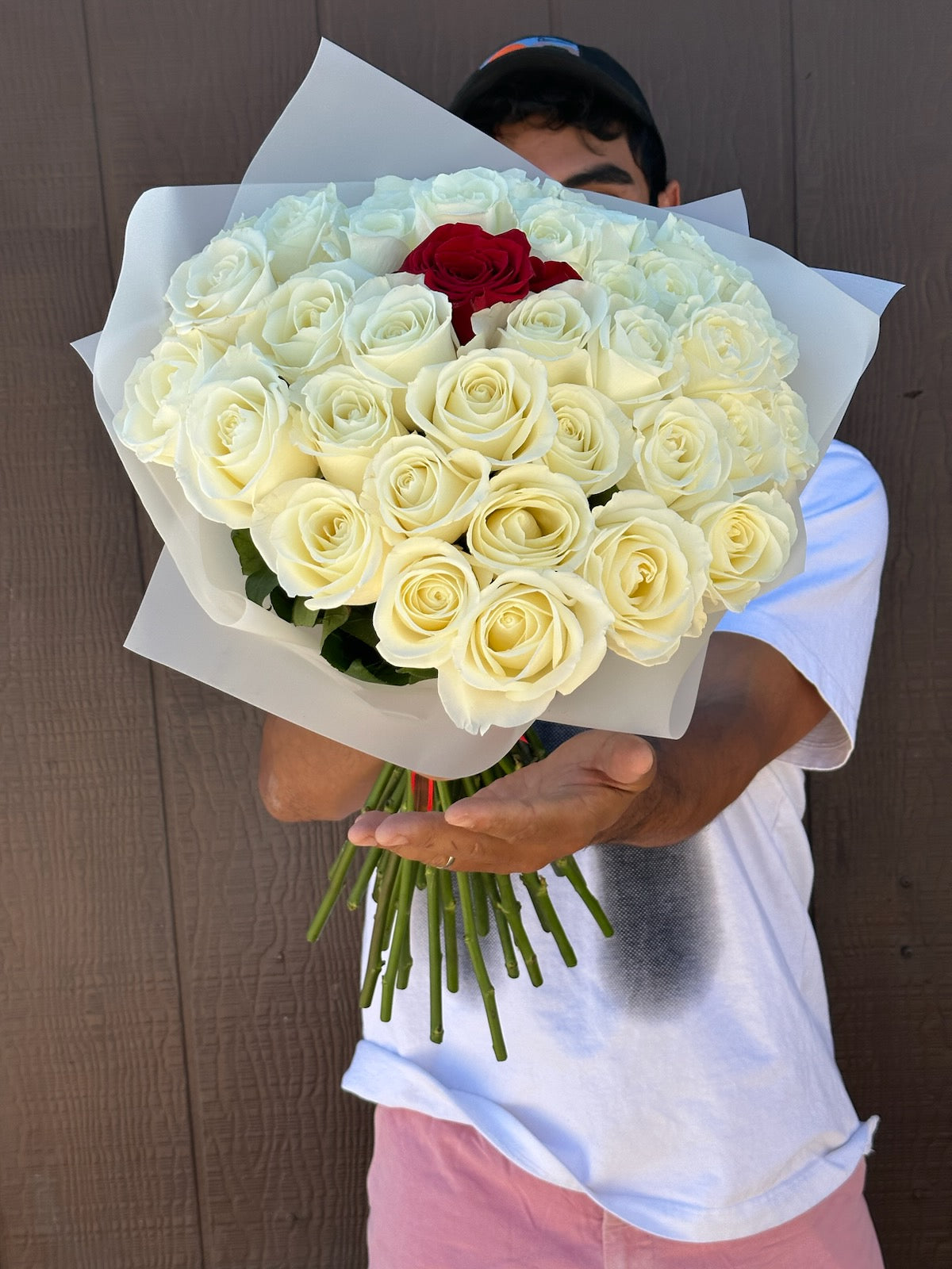 37 Roses White Rose bouquet with Red Accent Rose in Рhoenix | Novapetal Flower Lab