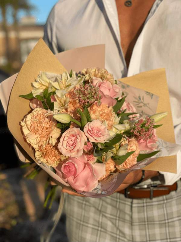 Sorrento Hand Tied Bouquet-Flower Lab-arizona,arizona bouquet,bouquet,carnation,carnations,celebration,Desert Plant,easy,fall,great present,Green,happiness,happy birthday,love,medium,phoenix,pink,pink rose,pink roses,pink tulips,small,small box,spray roses,spring,summer,tulips,tulips and carnations,winter